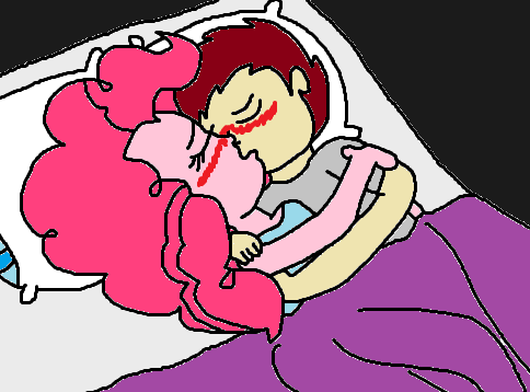 Size: 484x358 | Tagged: safe, artist:logan jones, derpibooru import, pinkie pie, oc, oc:logan berry, equestria girls, bed, blanket, blushing, clothes, female, hug, kissing, loganpie, making out, male, ms paint, pajamas, pillow, straight