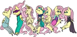 Size: 2740x1353 | Tagged: suggestive, artist:midnightamber, derpibooru import, fluttershy, saddle rager, bat pony, pegasus, pony, vampony, my little pony: the movie, alternate hairstyle, bandana, bondage, clothes, costume, cute, dress, ear piercing, earring, eyeshadow, feather, female, fetish, flutterbat, fluttergoth, hipstershy, hoof fetish, hoof tickling, jewelry, makeup, mare, multeity, pants, piercing, pirate fluttershy, power ponies, race swap, rope, rope bondage, scarf, severeshy, shorts, shyabetes, simple background, skirt, stifling laughter, tickle torture, tickling, torn clothes, white background