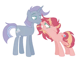 Size: 1252x936 | Tagged: safe, artist:theponygaming, derpibooru import, oc, oc:rocky magic, oc:sunny pop, earth pony, pony, unicorn, base used, female, magical lesbian spawn, male, mare, offspring, parent:pinkie pie, parent:sunset shimmer, parents:mauxie, parents:sunsetpie, simple background, stallion, transparent background