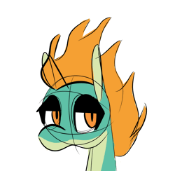 Size: 2054x2002 | Tagged: animated, artist:provolonepone, bust, community related, derpibooru import, female, fire hair, frame by frame, lidded eyes, longma, looking at you, portrait, safe, simple background, solo, them's fightin' herds, tianhuo, white background