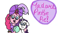 Size: 1920x1080 | Tagged: safe, artist:cherry1cupcake, derpibooru import, pinkie pie, rarity, earth pony, pony, unicorn, clothes, crystal ball, dress, ear piercing, earring, female, filly, fortune teller, jewelry, madame pinkie, piercing