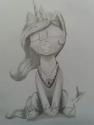 Size: 3096x4128 | Tagged: safe, artist:ironbeastz, derpibooru import, princess celestia, pony, cute, cutelestia, monochrome, smiling, solo, traditional art