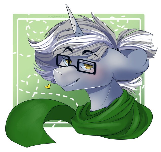 Size: 1513x1432 | Tagged: safe, artist:skylacuna, derpibooru import, oc, oc:silver light, unofficial characters only, pony, unicorn, bust, clothes, glasses, male, portrait, scarf, simple background, solo, stallion, transparent background