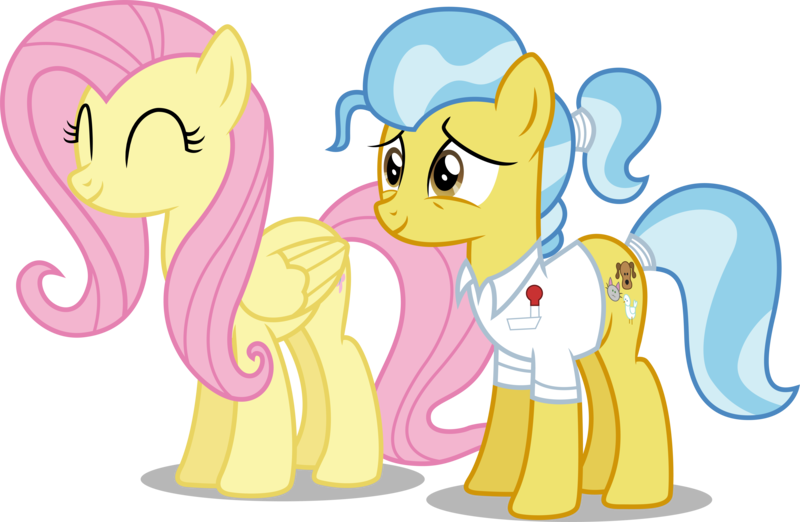 Size: 7123x4644 | Tagged: safe, artist:illumnious, derpibooru import, doctor fauna, fluttershy, earth pony, pegasus, pony, absurd resolution, eyes closed, female, mare, simple background, transparent background, vector