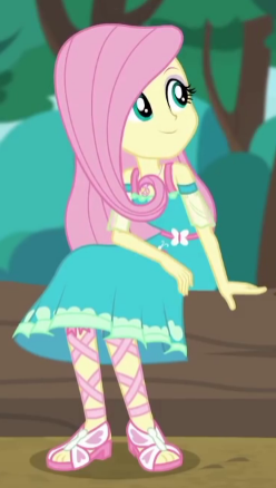 Size: 248x438 | Tagged: safe, derpibooru import, screencap, fluttershy, equestria girls, equestria girls series, text support, cropped, feet, female, geode of fauna, sandals, smiling, solo, text support: fluttershy
