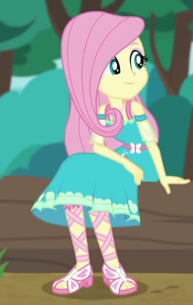 Size: 277x438 | Tagged: safe, derpibooru import, screencap, fluttershy, equestria girls, equestria girls series, text support, cropped, feet, female, geode of fauna, sandals, smiling, solo, text support: fluttershy