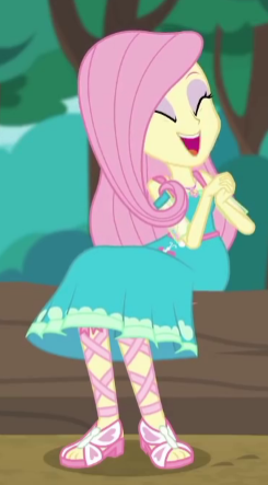 Size: 245x443 | Tagged: safe, derpibooru import, screencap, fluttershy, equestria girls, equestria girls series, text support, cropped, eyes closed, feet, female, geode of fauna, sandals, smiling, solo, text support: fluttershy