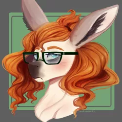 Size: 1505x1505 | Tagged: artist:skylacuna, bust, derpibooru import, female, glasses, mule, oc, oc:edelweiss, portrait, safe, solo