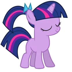 Size: 3358x3355 | Tagged: safe, artist:estories, artist:mamandil, artist:valcron, derpibooru import, edit, editor:slayerbvc, vector edit, twilight sparkle, pony, unicorn, a canterlot wedding, accessory swap, alternate hairstyle, bow, eyes closed, female, filly, filly twilight sparkle, hair bow, ponytail, simple background, solo, transparent background, vector, younger