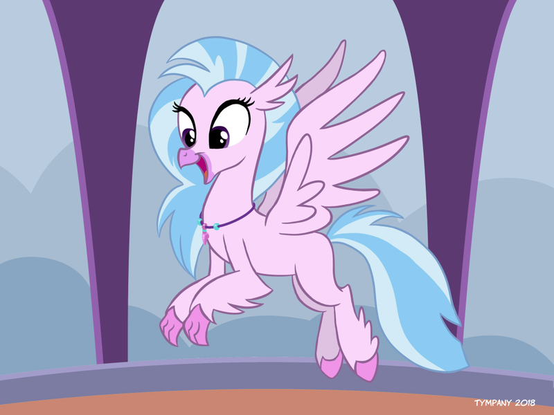 Size: 1024x768 | Tagged: artist:tim-kangaroo, classical hippogriff, cute, derpibooru import, diastreamies, female, flying, happy, hippogriff, jewelry, necklace, open mouth, safe, silverstream, smiling, solo