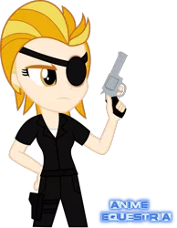 Size: 671x864 | Tagged: safe, artist:anime-equestria, derpibooru import, lightning dust, equestria girls, clothes, equestria girls-ified, eyepatch, female, gun, handgun, holster, human coloration, jacket, leather jacket, mad max, revolver, simple background, solo, transparent background, wasteland, weapon