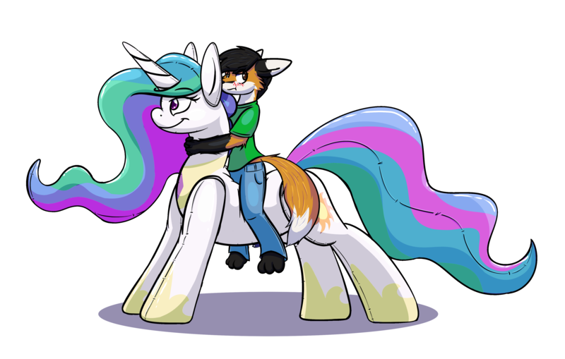 Size: 4000x2543 | Tagged: safe, artist:arcaroo, artist:snickerdoodle-mod, derpibooru import, princess celestia, oc, alicorn, anthro, fox, inflatable pony, pony, :t, anthro with ponies, blushing, female, furry, furry oc, image, inflatable, inflatable toy, jewelry, mare, non-mlp oc, non-pony oc, png, pool toy, pouting, profile, regalia, riding, simple background, transparent background