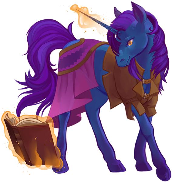 Size: 750x750 | Tagged: safe, artist:sitaart, derpibooru import, oc, oc:frozen blaze, unofficial characters only, pony, unicorn, ponyfinder, arcanist, blue fur, book, clothes, dungeons and dragons, fantasy class, female, magic, mare, orange eyes, pathfinder, pen and paper rpg, purple hair, rpg, simple background, solo, transparent background