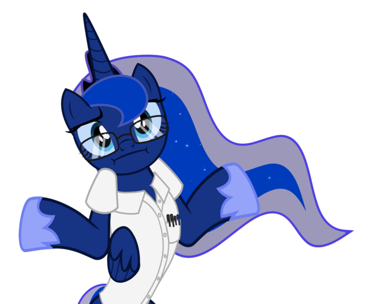 Size: 1280x1057 | Tagged: safe, artist:2snacks, derpibooru import, princess luna, alicorn, pony, two best sisters play, angry video game nerd, clothes, female, glasses, hoof shoes, looking at you, mare, shrug, shrugpony, simple background, solo, transparent background, vector