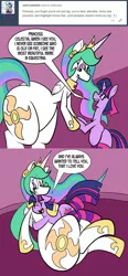 Size: 576x1246 | Tagged: artist:pembroke, clothes, derpibooru import, female, huge butt, large butt, lesbian, princess celestia, safe, shipping, socks, striped socks, the ass was fat, thighlight sparkle, thiklestia, thunder thighs, tumblr, twilestia, twilight sparkle