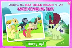 Size: 797x528 | Tagged: safe, derpibooru import, official, apple cherry, apple munchies, cucumber seed, grand pear, olden pony, pony, advertisement, apple family member, collection, gameloft, pigpen, turban