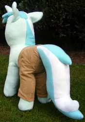 Size: 942x1348 | Tagged: safe, artist:hoppip, derpibooru import, lyra heartstrings, pony, unicorn, clothes, female, infamous, irl, lyra plushie, mare, outdoors, pants, photo, plot, plothole plush lyra, plushie, rear view, solo, standing