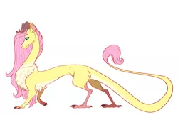 Size: 1280x828 | Tagged: alternate universe, artist:earthsong9405, derpibooru import, dragon, dragoness, dragonified, female, flutterdragon, fluttershy, reverse dragon au, safe, simple background, solo, species swap, white background