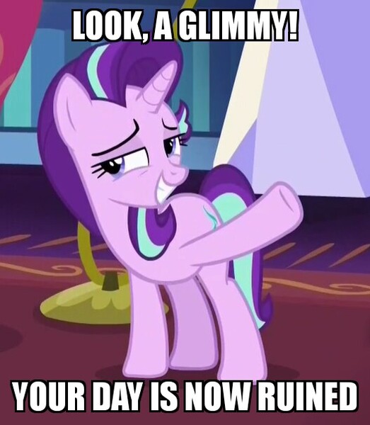 Size: 528x606 | Tagged: 4chan, bad end, bait, cropped, cute, derpibooru import, edit, edited screencap, meme, safe, sarcasm, screencap, solo, starlight glimmer, triple threat, your day is ruined