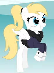 Size: 2699x3656 | Tagged: safe, artist:rainbowsurvivor, derpibooru import, oc, oc:luftkrieg, pegasus, pony, aryan, aryan pony, blonde, clothes, female, floating, happy, magical lesbian spawn, nazipone, offspring, parent:oc:aryanne, parent:oc:kyrie, uniform, wings