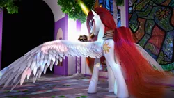 Size: 2560x1440 | Tagged: 3d, alicorn, artist:thelunagames, cake, canterlot, cinema4d, derpibooru import, digital art, food, princess celestia, safe, wings