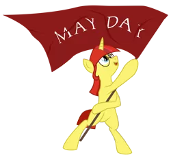 Size: 3265x2947 | Tagged: artist:aaronmk, atg 2018, derpibooru import, flag, glasses, may day, newbie artist training grounds, oc, oc:lefty pony, safe, simple background, solo, transparent background, unofficial characters only