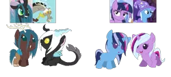 Size: 666x300 | Tagged: safe, artist:canine-sketch, derpibooru import, discord, queen chrysalis, trixie, twilight sparkle, hybrid, pony, baby, baby pony, discolis, female, interspecies offspring, lesbian, magical lesbian spawn, male, offspring, parent:discord, parent:queen chrysalis, parent:trixie, parent:twilight sparkle, parents:discolis, parents:twixie, shipping, simple background, straight, transparent background, twixie