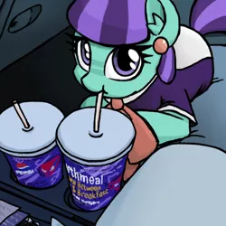 Size: 600x600 | Tagged: dead source, safe, artist:plunger, derpibooru import, mixed berry, ponified, pony, the parent map, /mlp/, car, cup, cup holder, drawthread, drink, drinking, ear piercing, earring, female, jewelry, looking at you, mare, pepsi, piercing, ponified animal photo, prone, soda, taco bell