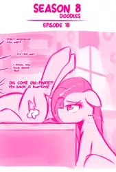 Size: 724x1068 | Tagged: suggestive, artist:jcosneverexisted, derpibooru import, pinkie pie, rainbow dash, earth pony, pony, season 8 doodles, yakity-sax, dialogue, female, imminent cunnilingus, imminent oral, imminent sex, implied cunnilingus, implied oral, implied sex, lesbian, lying, mare, mlp:fim doodles, on back, patreon, pinkamena diane pie, pinkie pie is not amused, pinkiedash, shipping, sketch, unamused