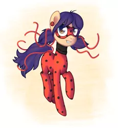 Size: 1995x2163 | Tagged: safe, artist:nagai-kida, derpibooru import, ponified, earth pony, pony, clothes, crossover, female, looking at you, mare, marinette dupain-cheng, mask, miraculous ladybug, smiling
