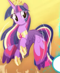 Size: 669x813 | Tagged: safe, artist:light262, artist:lummh, derpibooru import, edit, twilight sparkle, twilight sparkle (alicorn), alicorn, pony, comic:timey wimey, colored wings, comic, cropped, crown, element of magic, ethereal mane, female, flying, hoof shoes, if only, mare, multicolored wings, older, older twilight, peytral, rainbow power, regalia, smiling, solo, ultimate twilight, wings
