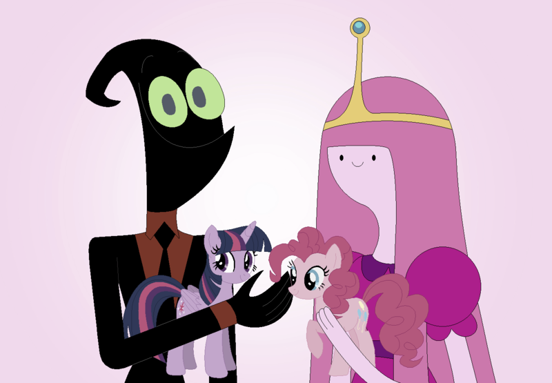 Size: 1402x972 | Tagged: adventure time, alicorn, cartoon network, crossover, derpibooru import, female, male, nergal, nergal and princess bubblegum, pinkie pie, princess bubblegum, safe, the grim adventures of billy and mandy, twilight sparkle, twilight sparkle (alicorn)