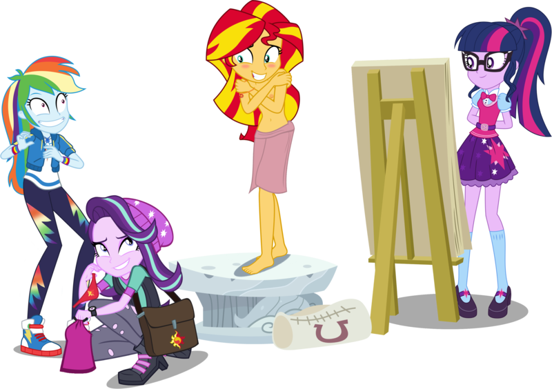 Size: 3439x2426 | Tagged: questionable, artist:aqua-pony, artist:cloudyglow, artist:famousmari5, artist:ilaria122, artist:kingdark0001, artist:orin331, artist:sircxyrtyx, artist:sketchmcreations, artist:techrainbow, derpibooru import, edit, edited edit, editor:slayerbvc, vector edit, rainbow dash, sci-twi, starlight glimmer, sunset shimmer, twilight sparkle, constructive criticism, equestria girls, equestria girls series, mirror magic, spoiler:eqg specials, adorkable, arm behind back, artistic nudity, barefoot, beanie, belt, blushing, boots, bowtie, breasts, clothes, clothing theft, constructive criticism: rainbow dash, converse, covering, covering breasts, crossed arms, crouching, cute, cutie mark underwear, dork, duffle bag, easel, embarrassed, embarrassed nude exposure, face edit, faic, feet, female, geode of empathy, geode of super speed, glasses, grin, hat, high heel boots, high res, looking back, looking down, looking up, magical geodes, mary janes, messenger bag, model, nervous, nervous grin, nipples, nude model, nudity, panties, partial nudity, partial nudity edit, pedestal, ponytail, rainbow dash is best facemaker, red underwear, sheepish grin, shoes, shoulder bag, simple background, skirt, smiling, sneakers, socks, standing, tanktop, topless, towel, towel around waist, transparent background, twiabetes, underwear, vector, vest, wall of tags