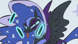 Size: 1280x720 | Tagged: safe, derpibooru import, screencap, nightmare moon, scare master, armor, big fat meanie, drawing, faic, glowing horn, mlem, nightmare mlem, tongue out