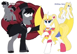 Size: 1280x900 | Tagged: safe, artist:faith-wolff, derpibooru import, ponified, pony, fanfic:the bridge, crossover, curved horn, darien shields, fanfic art, female, male, mare, sailor moon, simple background, stallion, transparent background, tuxedo mask