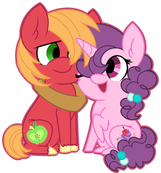 Size: 897x962 | Tagged: safe, artist:missmele-madness, derpibooru import, big macintosh, sugar belle, pony, chibi, female, male, shipping, simple background, straight, sugarmac, transparent background