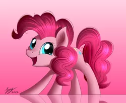 Size: 2500x2045 | Tagged: safe, artist:duskie-06, derpibooru import, pinkie pie, earth pony, pony, cute, diapinkes, female, happy, mare, open mouth, ponk, reflection, solo
