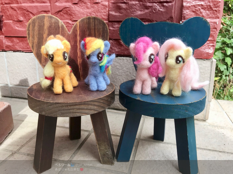 Size: 1165x871 | Tagged: applejack, derpibooru import, fluttershy, irl, needle felted, photo, pinkie pie, plushie, rainbow dash, safe