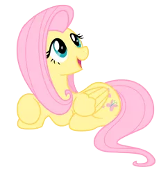 Size: 3005x3104 | Tagged: safe, artist:estories, derpibooru import, fluttershy, pegasus, pony, cute, female, high res, looking up, mare, open mouth, prone, show accurate, shyabetes, simple background, smiling, solo, transparent background, vector, wings