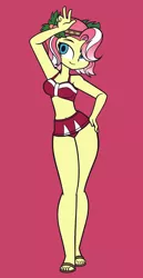 Size: 1800x3500 | Tagged: safe, artist:khuzang, derpibooru import, vignette valencia, equestria girls, equestria girls series, rollercoaster of friendship, belly button, bikini, clothes, feet, female, flip-flops, headband, midriff, sandals, sexy, simple background, stupid sexy vignette valencia, swimsuit, u no how i do, vintage