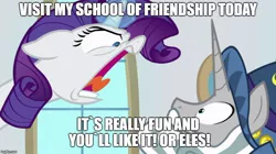 Size: 888x499 | Tagged: derpibooru import, edit, edited screencap, friendship university, image macro, meme, rarity, safe, screencap, shouting rarity, star swirl the bearded