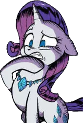 Size: 205x302 | Tagged: safe, artist:pencils, derpibooru import, idw, rarity, pony, unicorn, spoiler:comic, spoiler:comic69, background removed, cringing, female, mare, official comic, reaction image, simple background, solo, transparent background