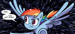 Size: 622x285 | Tagged: safe, artist:pencils, derpibooru import, idw, rainbow dash, pegasus, pony, spoiler:comic, spoiler:comic69, hyperspace, meme, official comic, star wars, wings