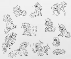 Size: 1280x1057 | Tagged: safe, artist:sleepisawasteart, derpibooru import, sunset shimmer, wallflower blush, ponified, pony, monochrome, traditional art