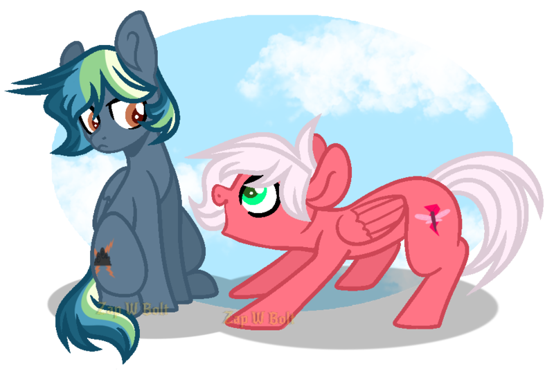 Size: 959x646 | Tagged: safe, artist:detoxx-retoxx, derpibooru import, oc, oc:flitterbug, oc:stratus storm, unofficial characters only, pegasus, pony, base used, colt, duo, female, filly, male, next generation, offspring, parent:big macintosh, parent:dumbbell, parent:fluttershy, parent:rainbow dash, parents:dumbdash, parents:fluttermac, simple background, transparent background