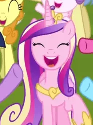 Size: 477x641 | Tagged: safe, derpibooru import, screencap, princess cadance, princess flurry heart, twilight sparkle, twilight sparkle (alicorn), alicorn, earth pony, pony, road to friendship, cute, cutedance, female, hoof shoes, mare, princess, smiling, uvula