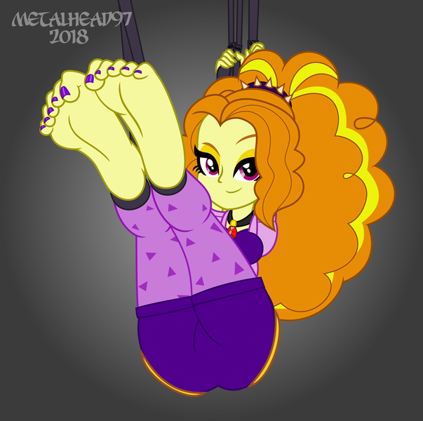 Size: 3999x3977 | Tagged: suggestive, artist:metalhead97, derpibooru import, adagio dazzle, equestria girls, adagio dat-azzle, arm behind back, arm behind head, ass, barefoot, bedroom eyes, belt, belts, big breasts, bondage, breasts, butt, curves, curvy, feet, female, femsub, fetish, foot fetish, foot focus, gem, gradient background, image, large butt, looking at you, nail polish, offscreen character, png, pov, rope, show accurate, siren gem, soles, subdagio, submissive, suspension bondage, toenail polish, toes