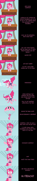 Size: 2000x9688 | Tagged: safe, artist:mlp-silver-quill, derpibooru import, pinkie pie, earth pony, pony, comic:pinkie pie says goodnight, absurd resolution, australia, comic, dialogue, female, french, hot air balloon, mare, parachute, parachuting, piloon, solo, talking to viewer, this will end in tears