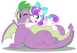 Size: 1600x1112 | Tagged: safe, artist:aleximusprime, derpibooru import, princess flurry heart, spike, alicorn, dragon, pony, flurry heart's story, adult, adult spike, bow, chubby, cute, dawwww, fat, fat spike, female, filly, filly flurry heart, glomp, hug, older, older spike, plump, simple background, tackle hug, transparent background, uncle spike, vector, winged spike