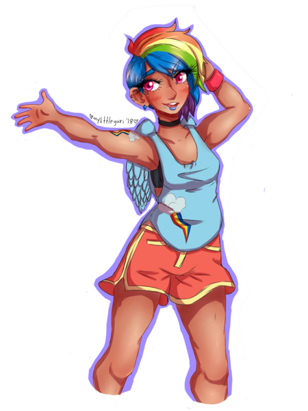 Size: 2448x3264 | Tagged: armpits, artist:mylittleyuri, clothes, cute, derpibooru import, female, human, humanized, rainbow dash, safe, shorts, simple background, solo, tanktop, transparent background, undercut, winged humanization, wings